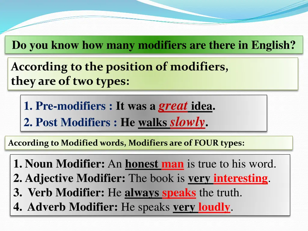 do you know how many modifiers are there