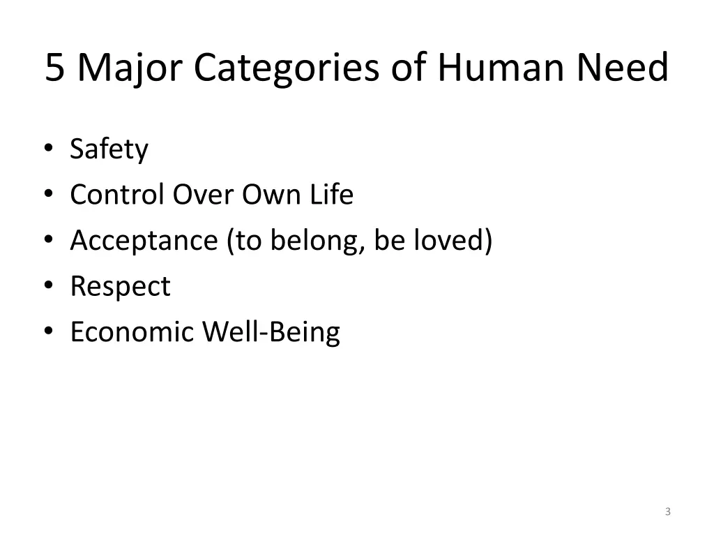 5 major categories of human need