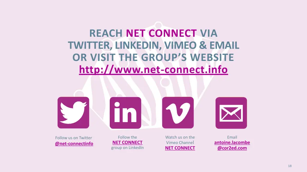 reach net connect via twitter linkedin vimeo