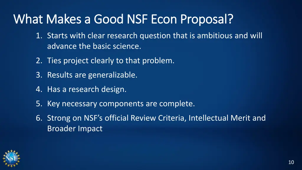 what makes a good nsf econ proposal what makes