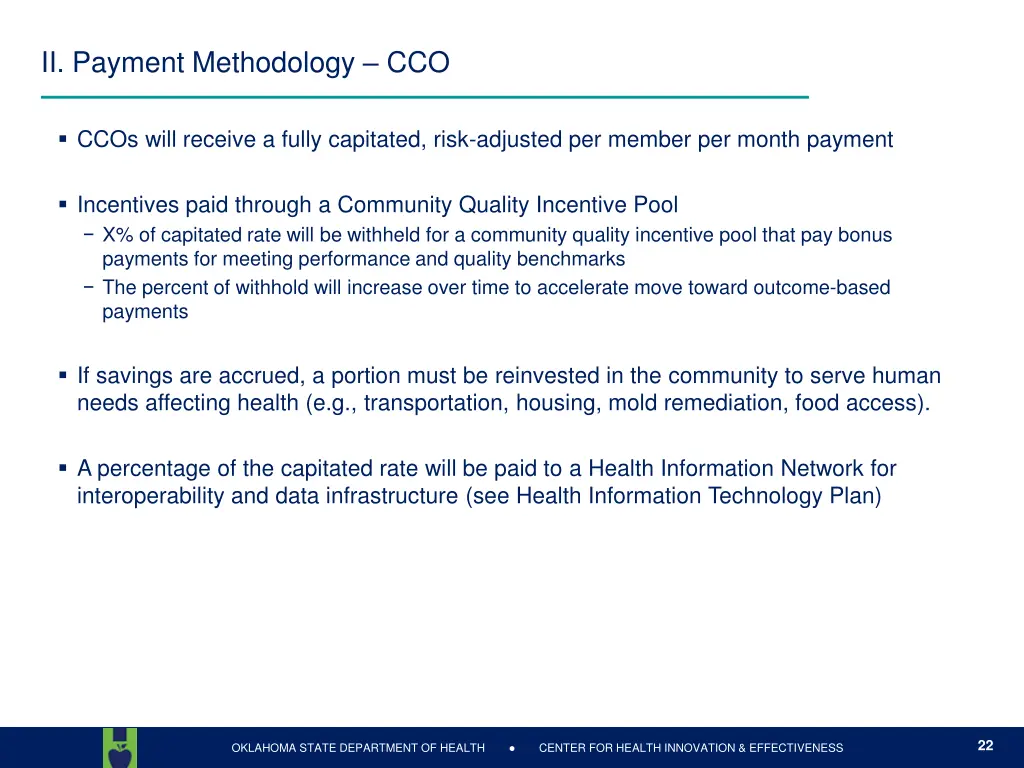 ii payment methodology cco