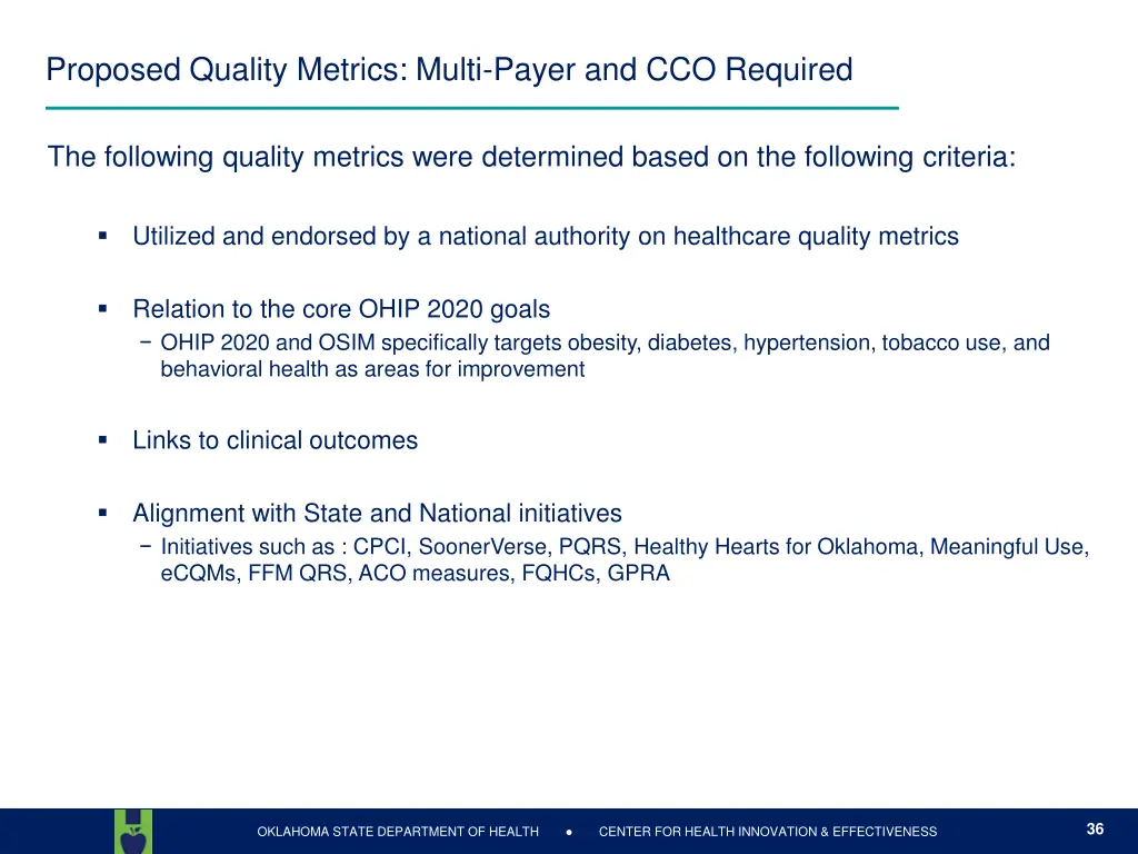 proposed quality metrics multi payer