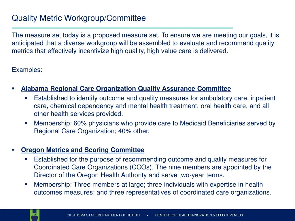 quality metric workgroup committee