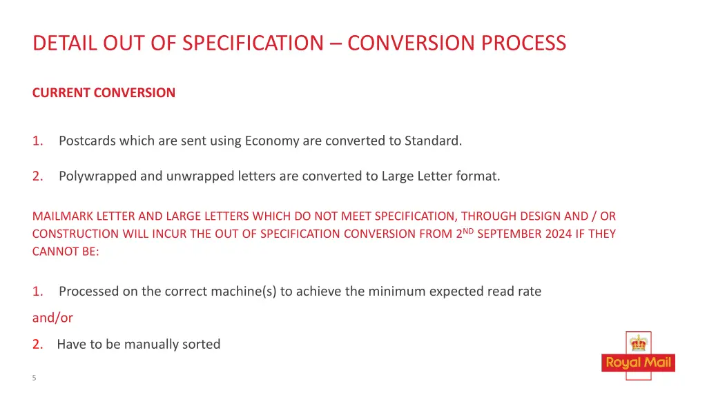 detail out of specification conversion process