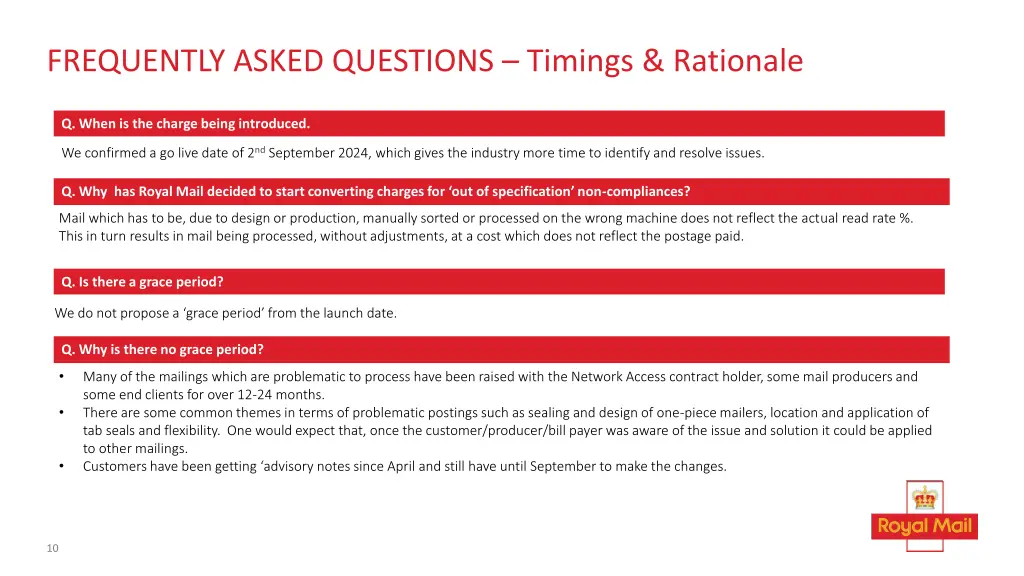 frequently asked questions timings rationale