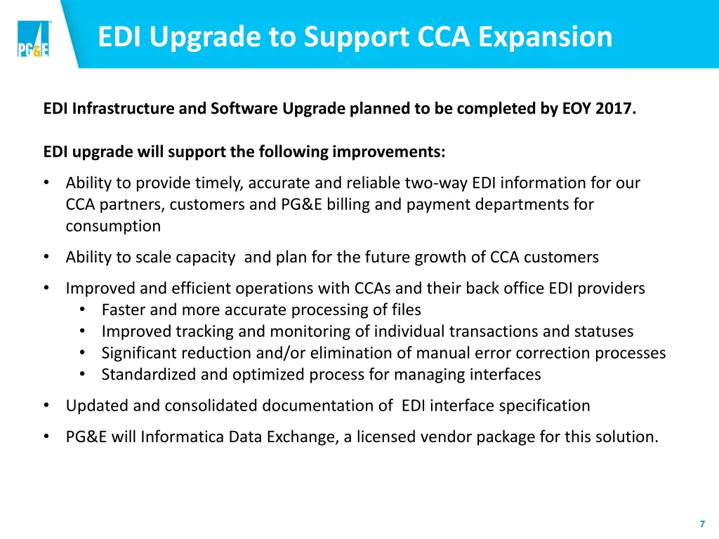 edi upgrade to support cca expansion