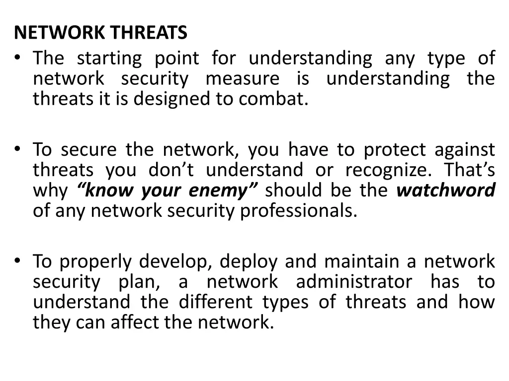 network threats the starting point