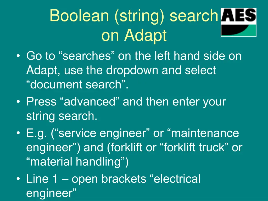 boolean string search on adapt go to searches