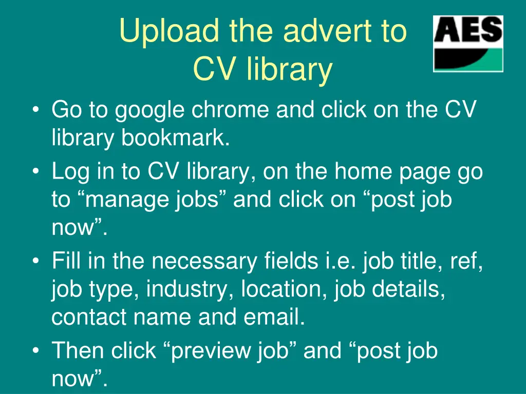 upload the advert to cv library go to google