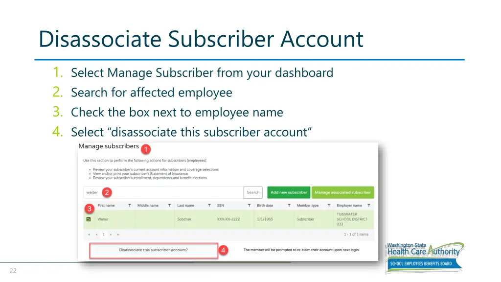 disassociate subscriber account