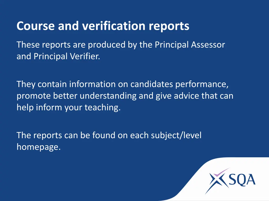 course and verification reports