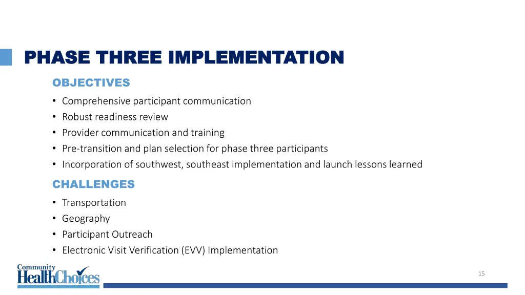 phase three implementation phase three