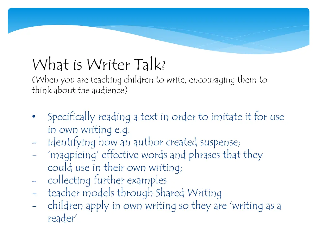 what is writer talk when you are teaching