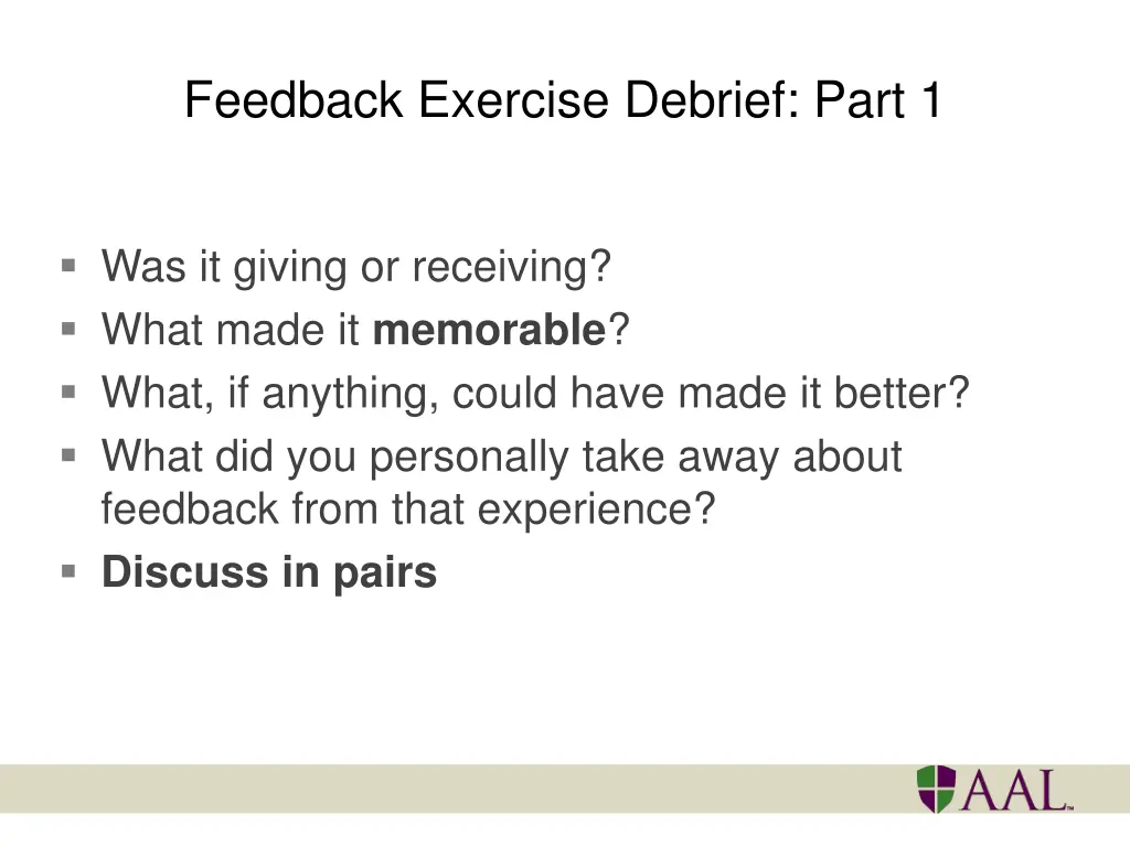 feedback exercise debrief part 1