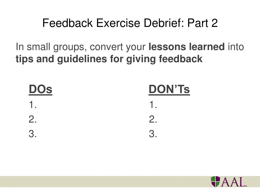 feedback exercise debrief part 2