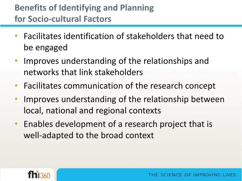 benefits of identifying and planning for socio