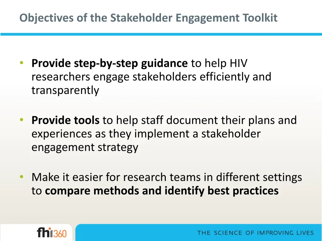 objectives of the stakeholder engagement toolkit