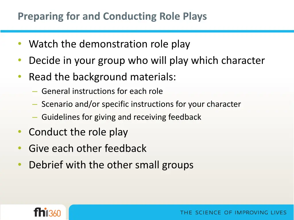 preparing for and conducting role plays