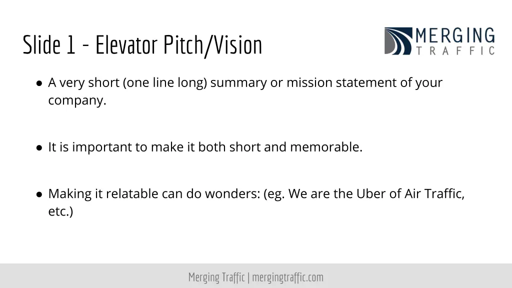 slide 1 elevator pitch vision