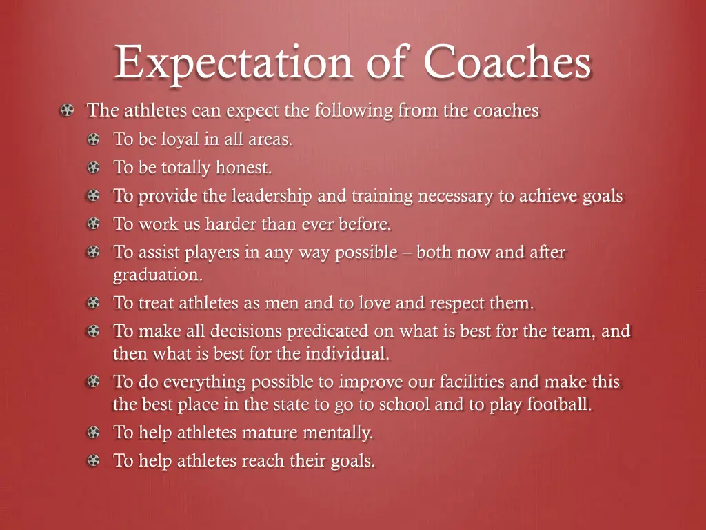 expectation of coaches