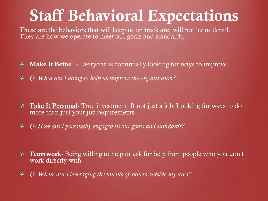 staff behavioral expectations these