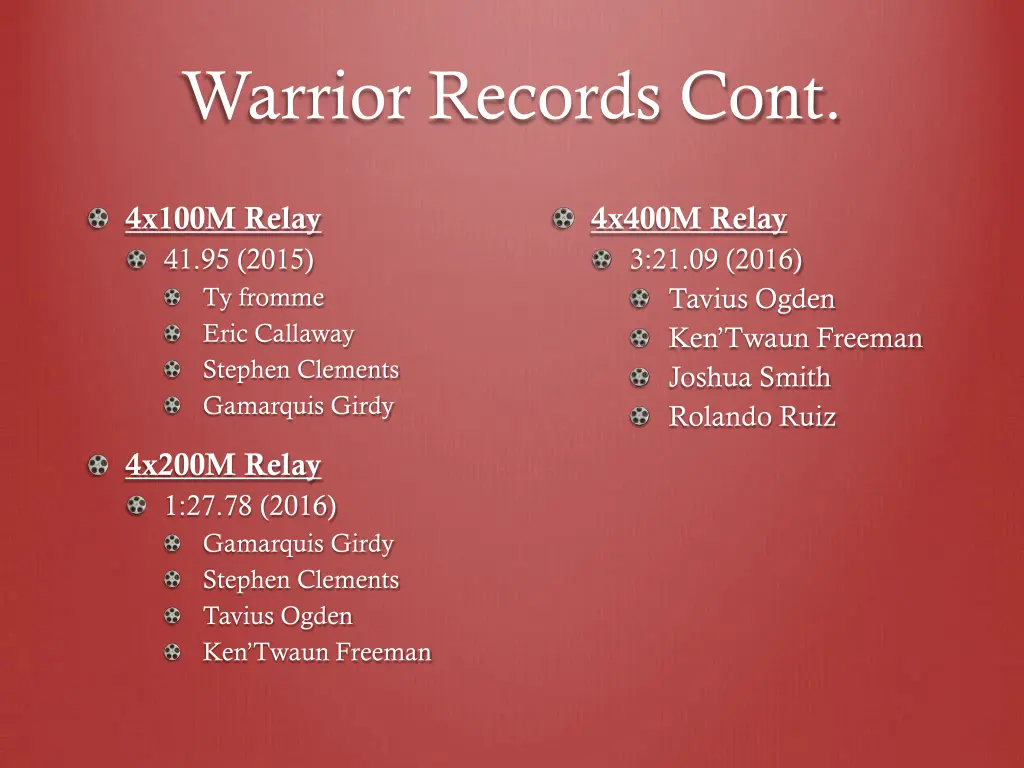 warrior records cont