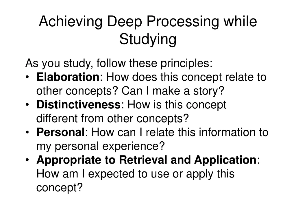 achieving deep processing while studying