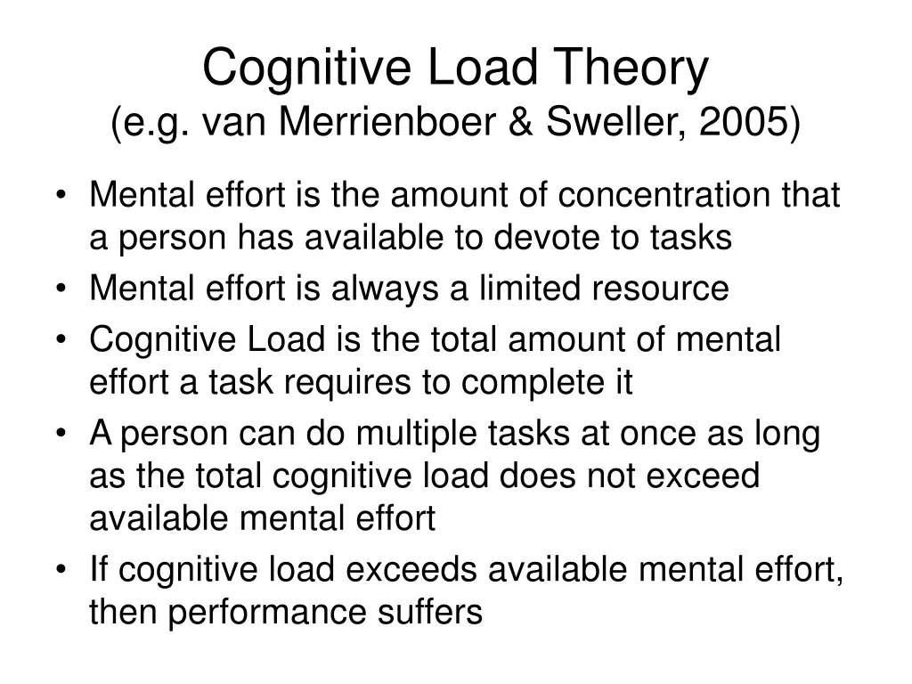 cognitive load theory e g van merrienboer sweller