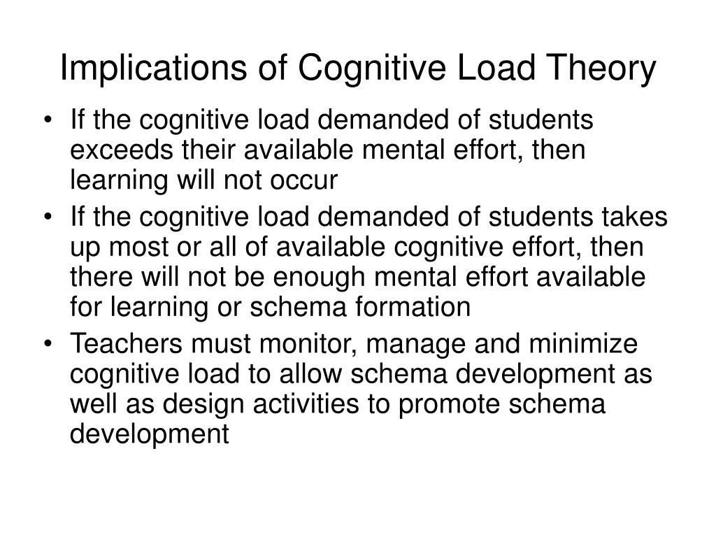 implications of cognitive load theory