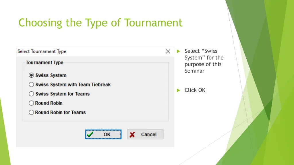 choosing the type of tournament