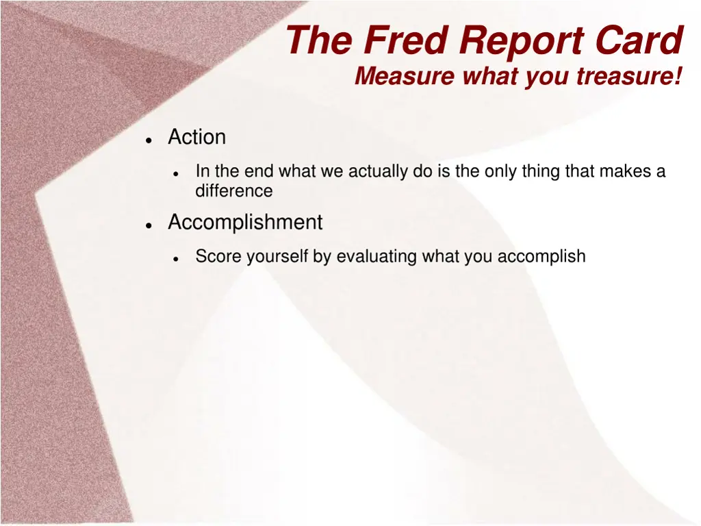 the fred report card measure what you treasure 1