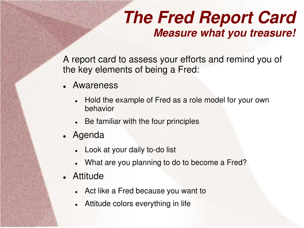 the fred report card measure what you treasure