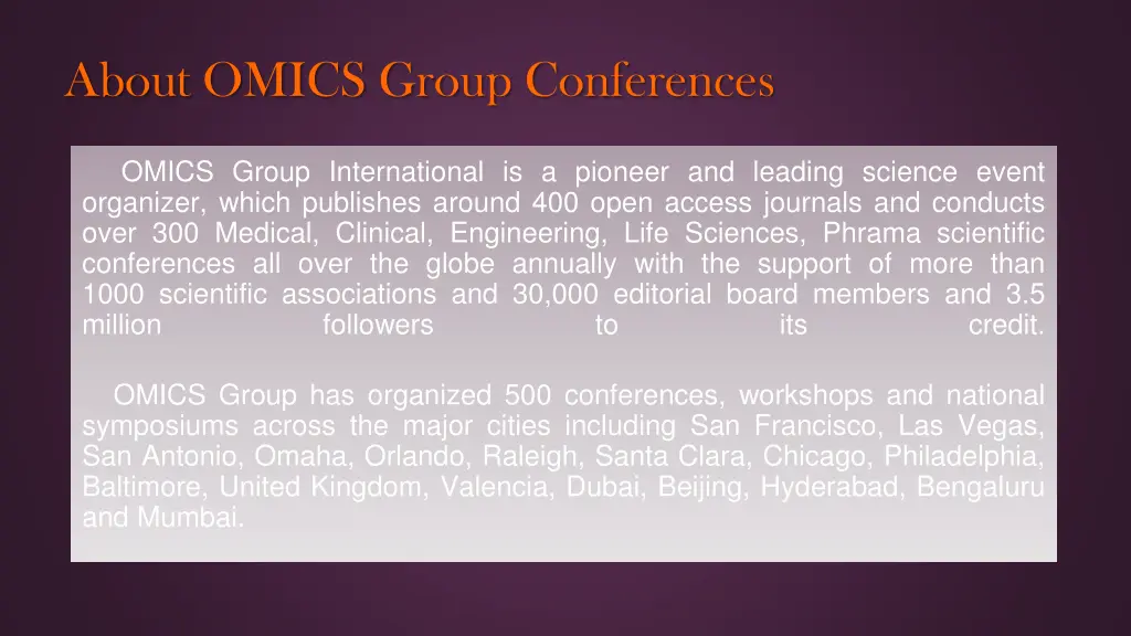 about omics group conferences