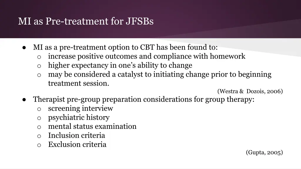 mi as pre treatment for jfsbs