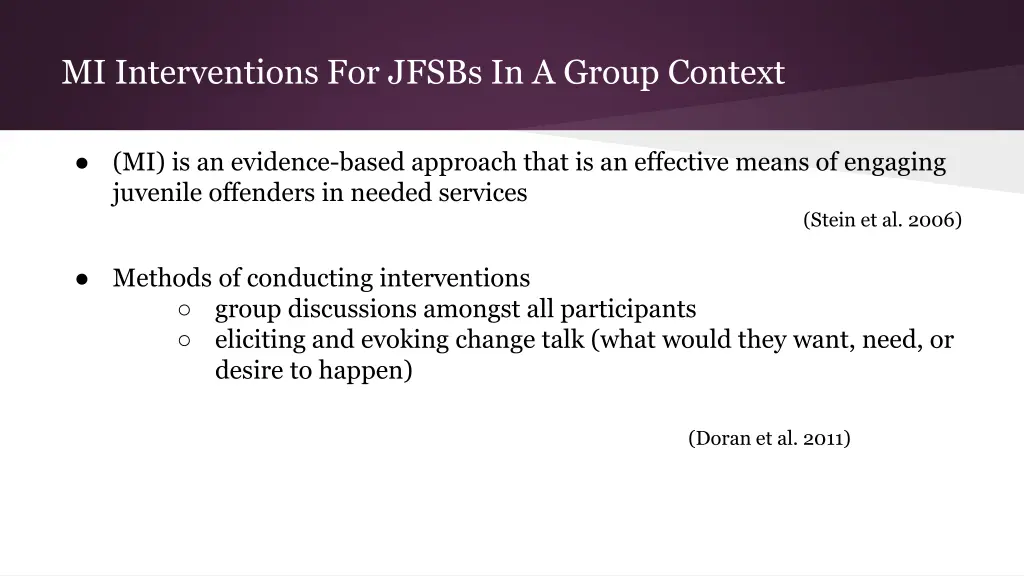 mi interventions for jfsbs in a group context