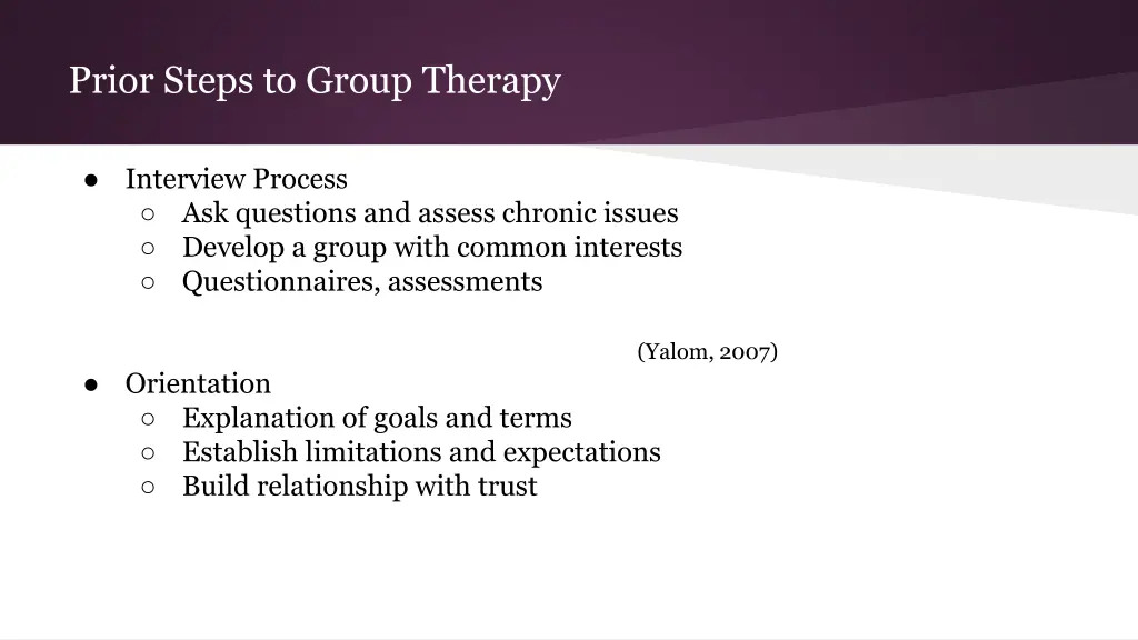 prior steps to group therapy