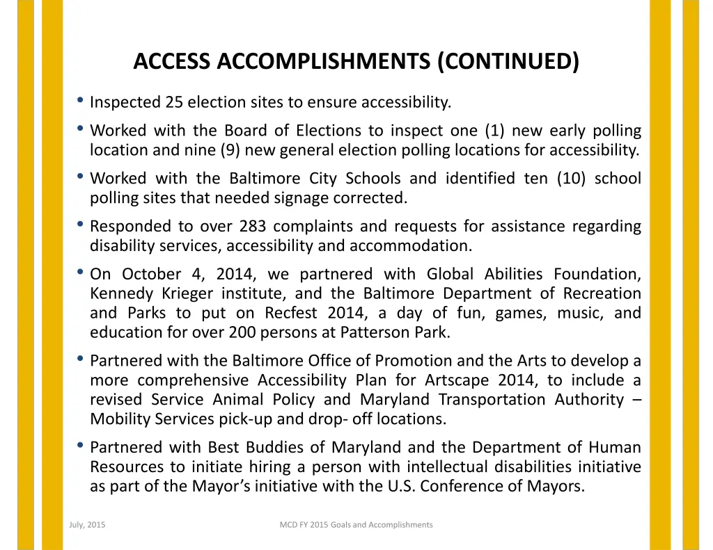 access accomplishments continued