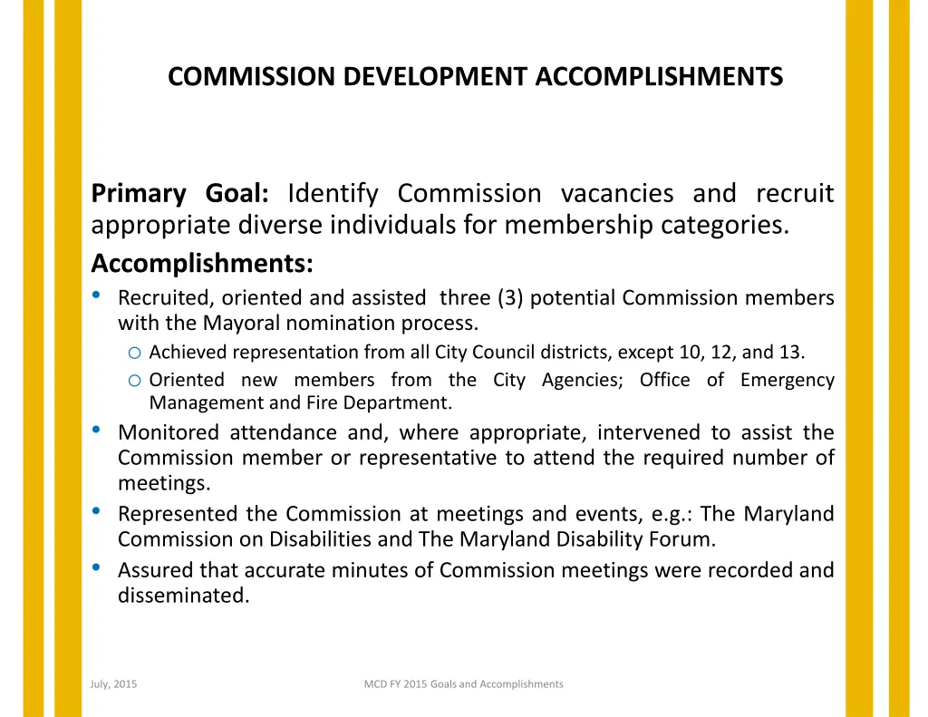 commission development accomplishments