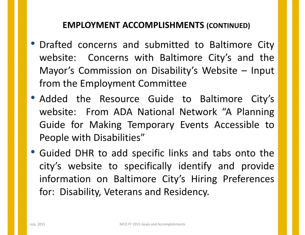 employment accomplishments continued