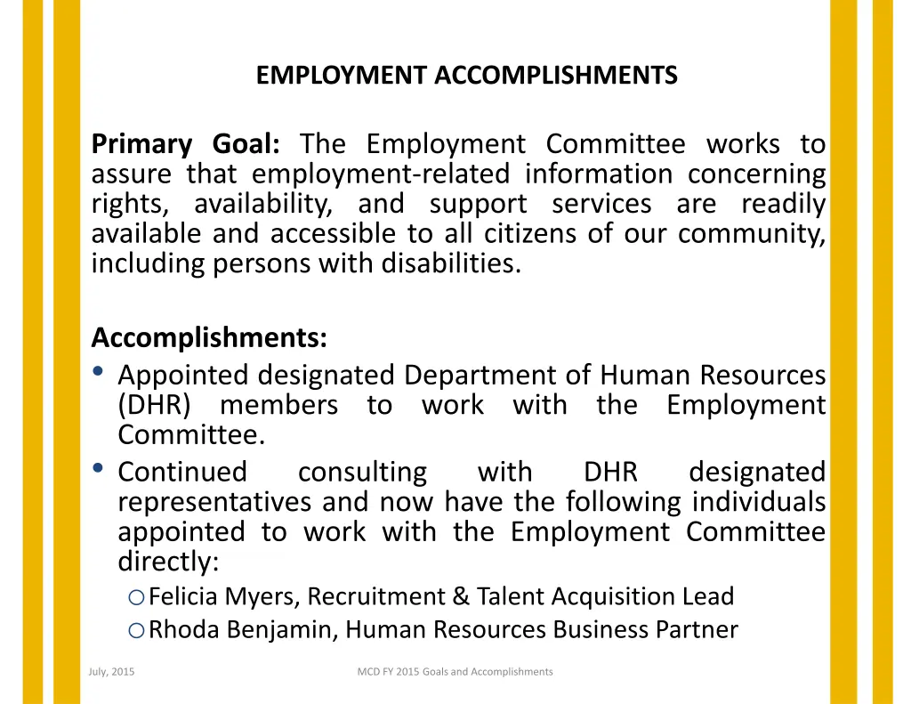 employment accomplishments