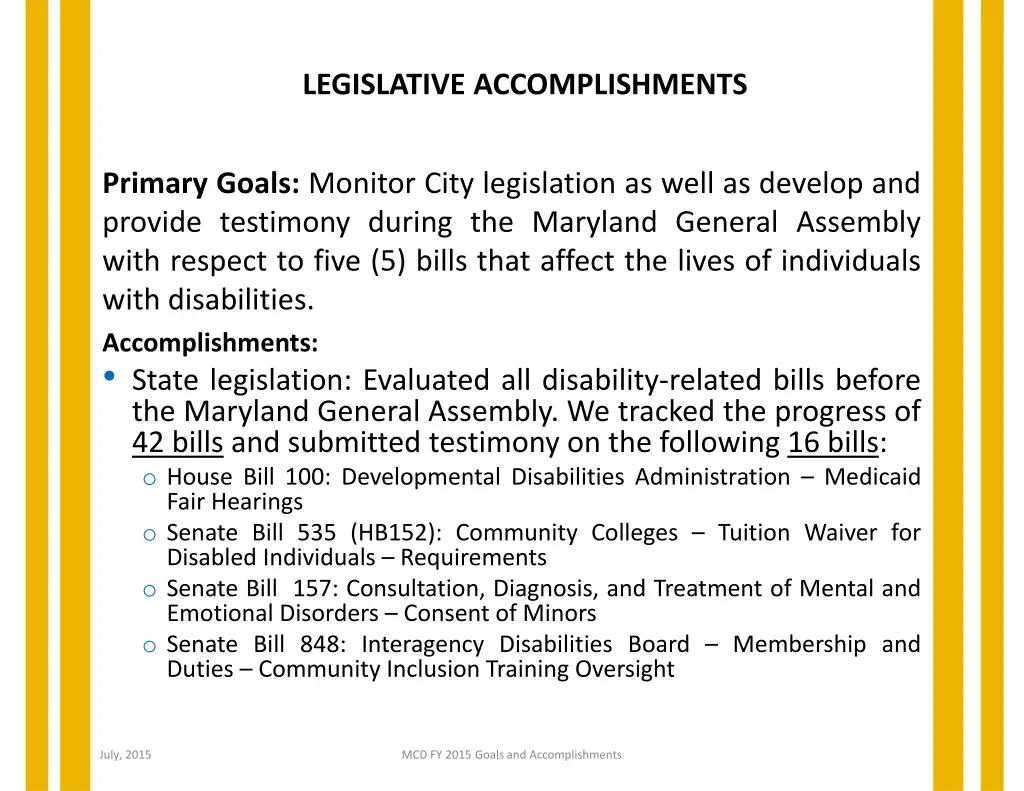 legislative accomplishments