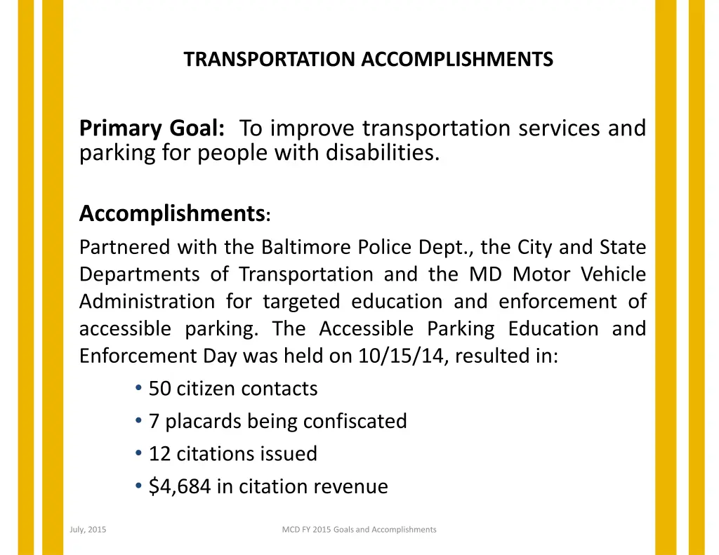 transportation accomplishments