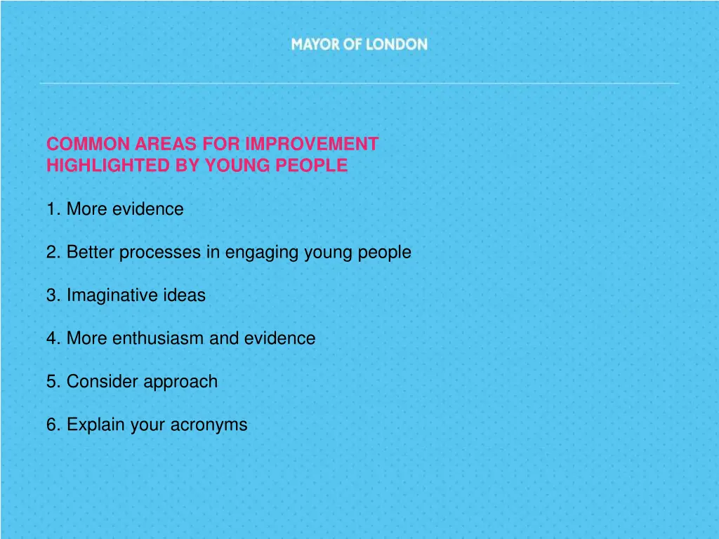 common areas for improvement highlighted by young