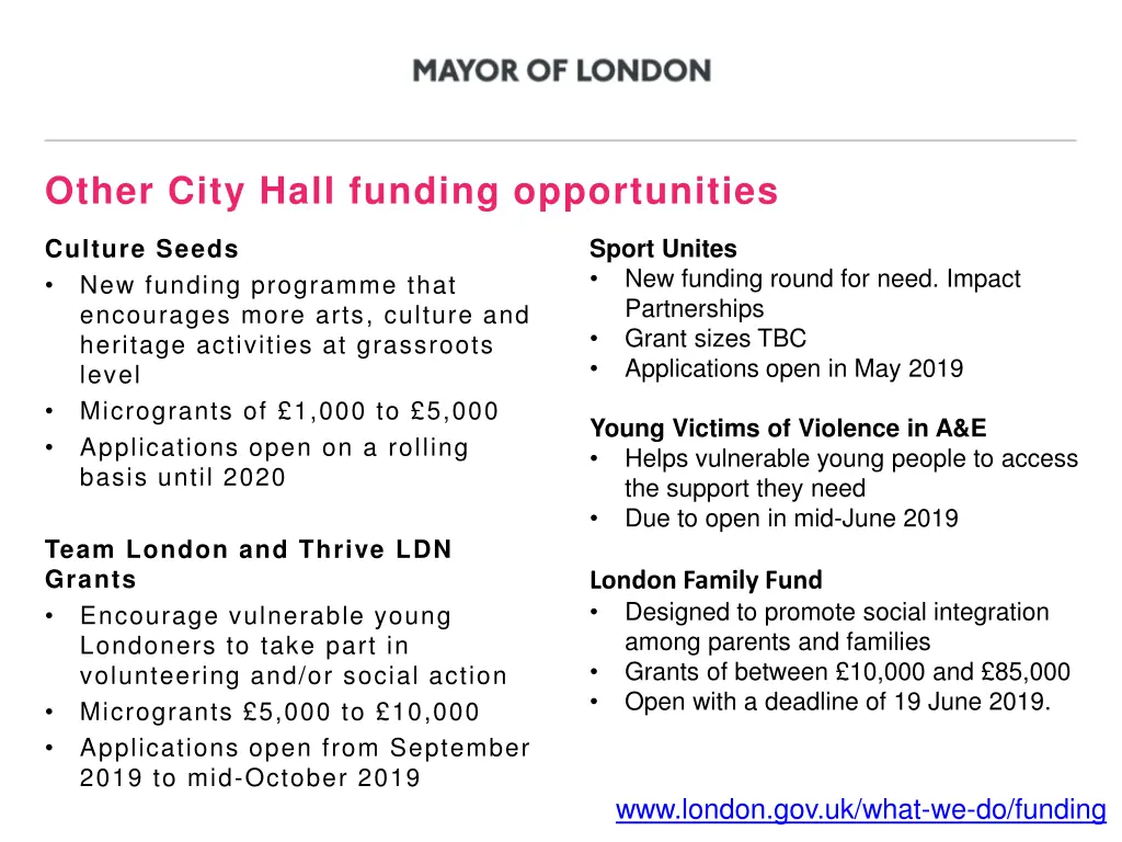 other city hall funding opportunities