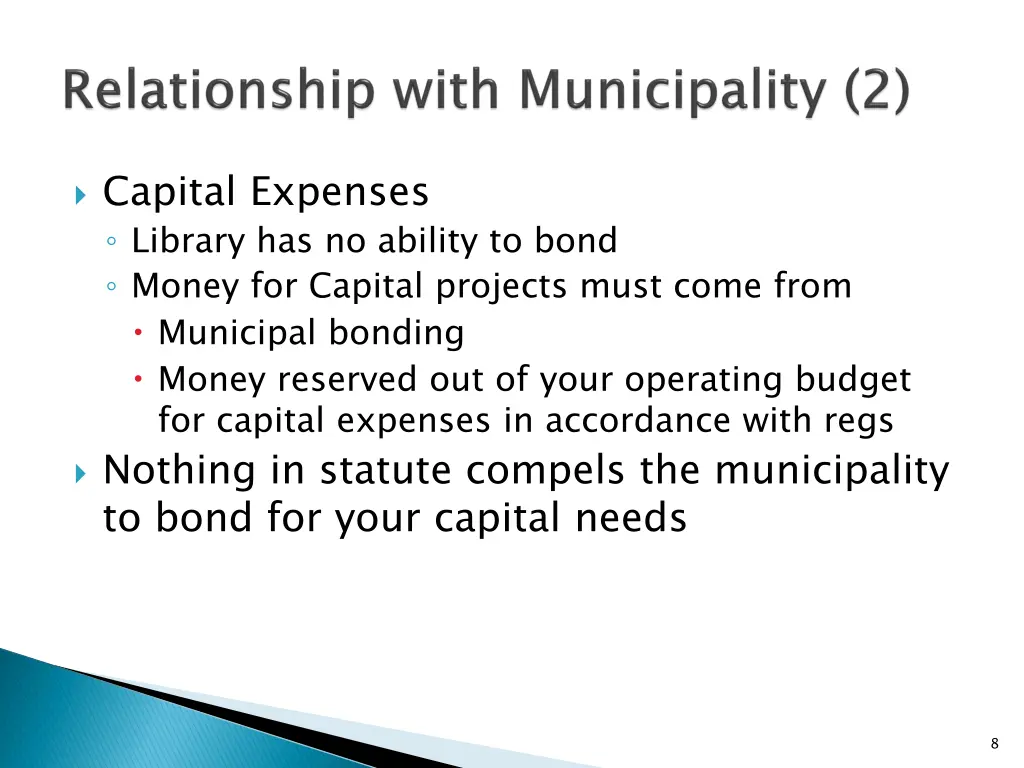 capital expenses library has no ability to bond