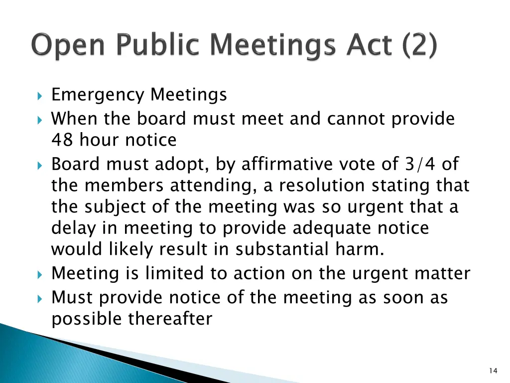 emergency meetings when the board must meet