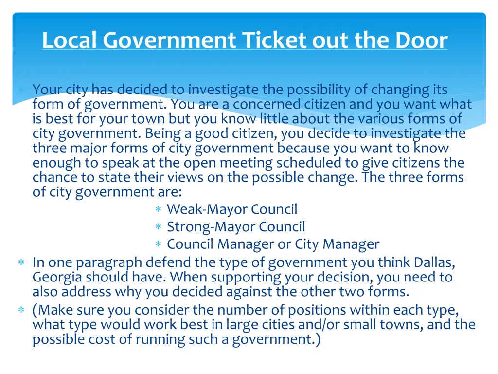 local government ticket out the door