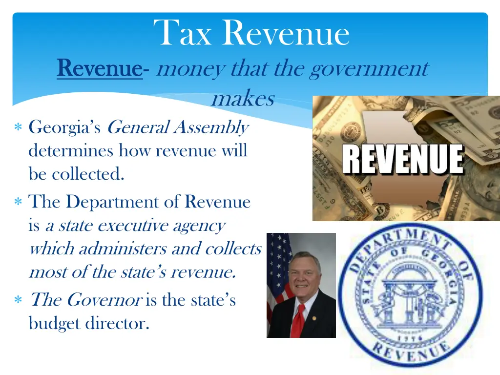 tax revenue revenue money that the government