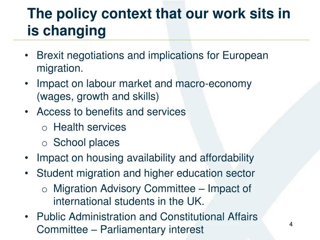 the policy context that our work sits