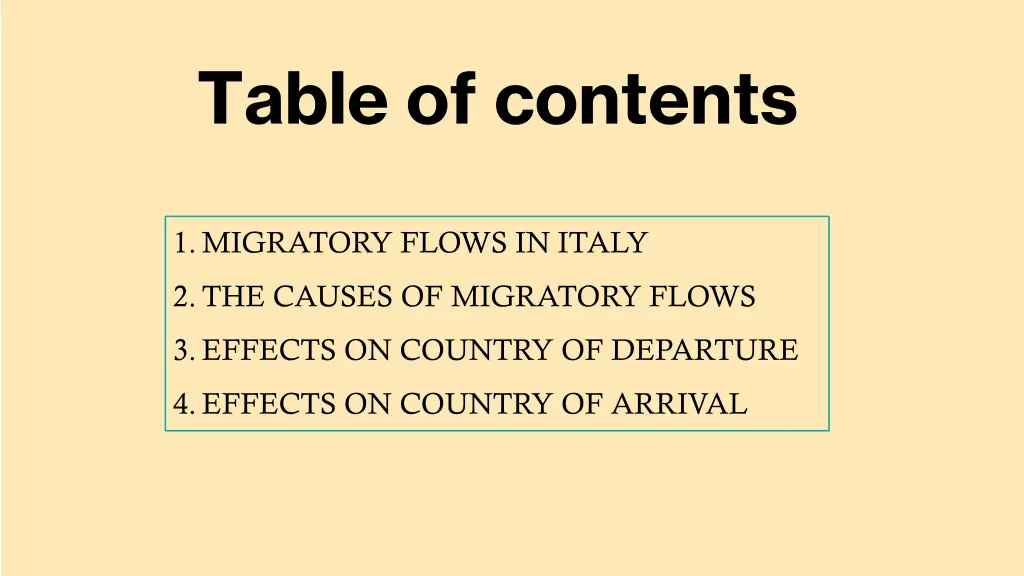 table of contents